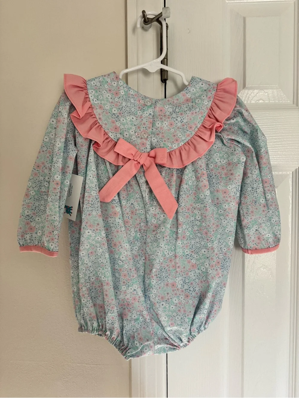 Baby Floral Ruffle One-Piece Romper in Light Blue and Pink